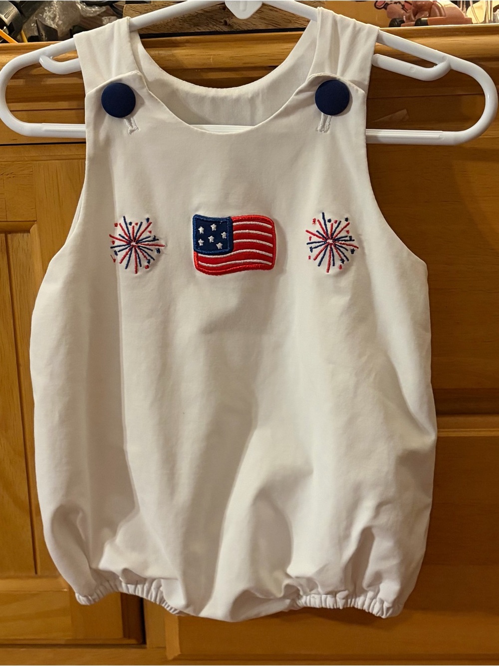 Busy Bee Smocks Boys' Fireworks & American Flag Bubble 4th of July Size 6 Months